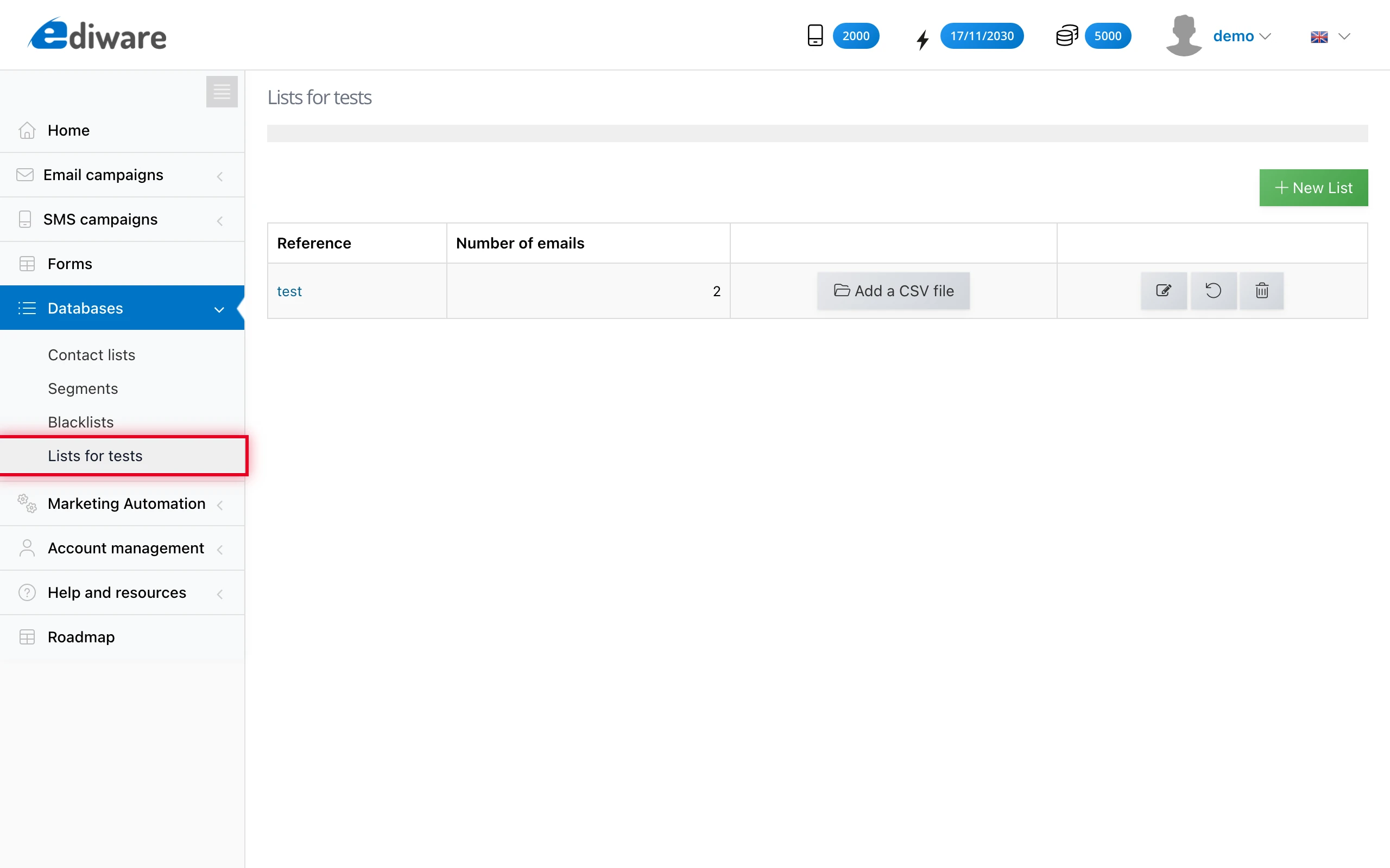 Databases > Lists for the BATs in the left sidebar