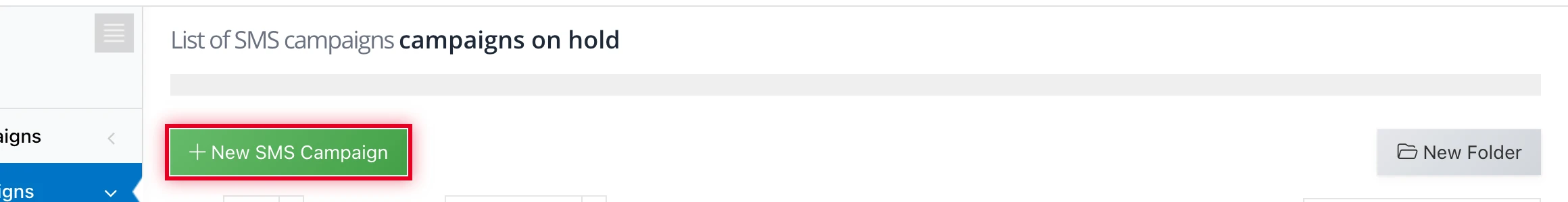 « SMS campaigns list » page: click on « New SMS Campaign »