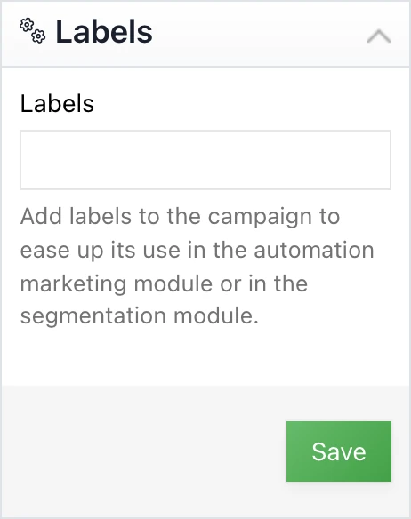 « Labels » block opened with the label input field