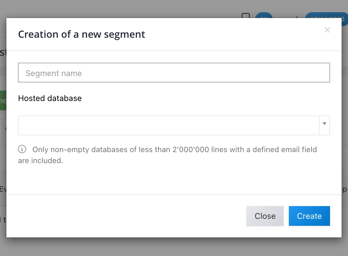 « Create a new segment » modal