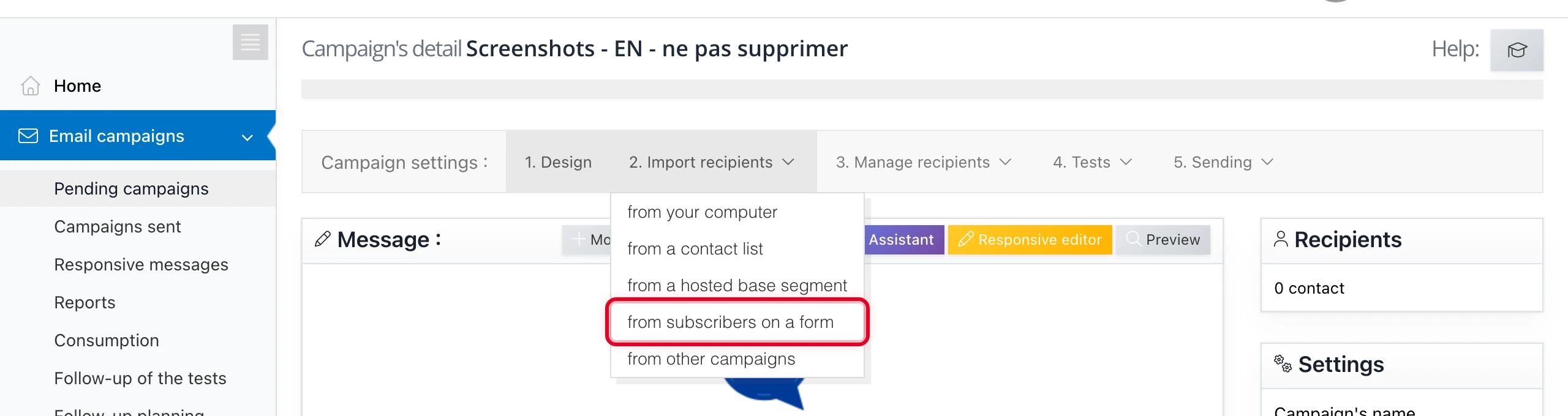 Choose « from subscribers on a form » in the import menu