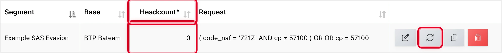 « Effective » column and recalculate button for the contact count